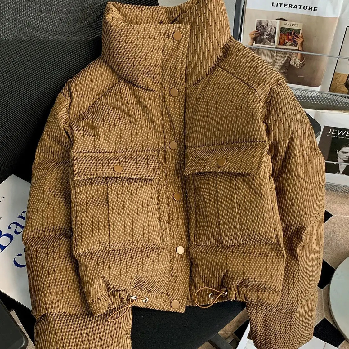 Winter Parkas Women Big Pockets Puffer Jacket Thick Cottonpadded Jacket Down Cotton Jacket Vintage Outerwear Oversized 251011