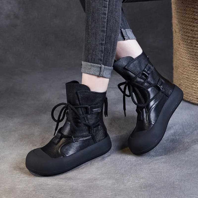 DRKANOL Handmade Retro Roman Ankle Boots For Women Genuine Leather Chunky Platform Back Zipper Comfort Trend Casual Short Boots C251014