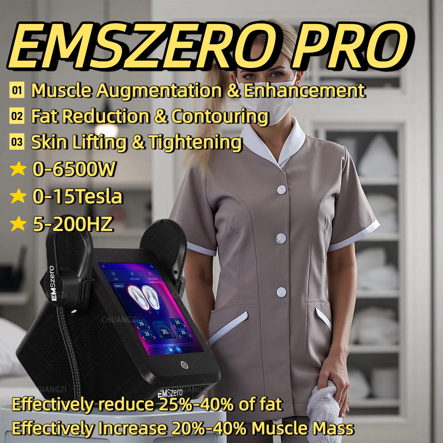 EMSzero RF Weight Loss Slimming Machine Electro Magnetic Stimulation Body Sculpting And Muscle Building Machine 2/4/5 Handles 6500W 200HZ HIEMT EMS Ma
