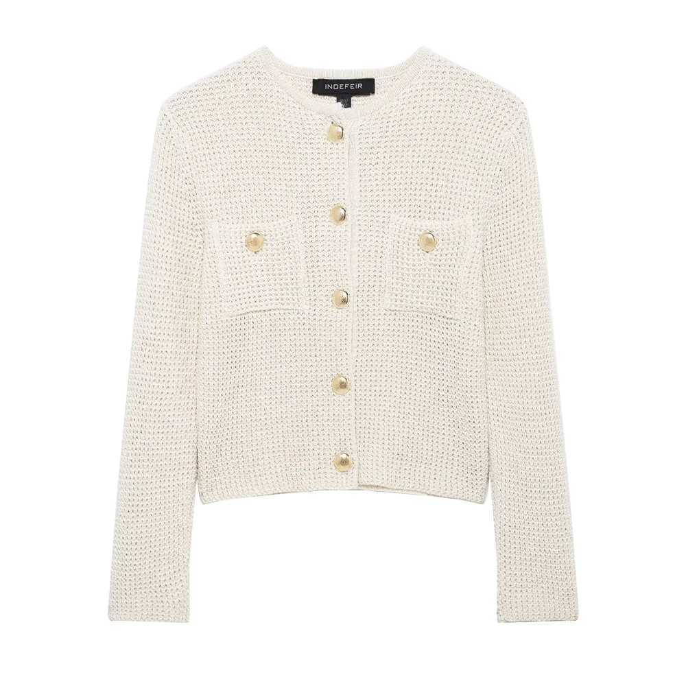 Womens Ele Knit Cardigan Long Sves Gold Button Design Front Poets for a c and Stylish Look W251014