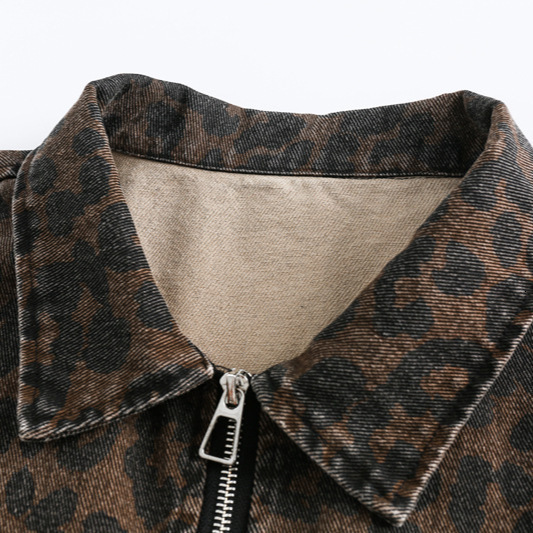 National Trend American High Street Washed Leopard Print Workwear Jacket Unisex Spring Autumn Trendy Loose TurnDown Collar Coat 250617