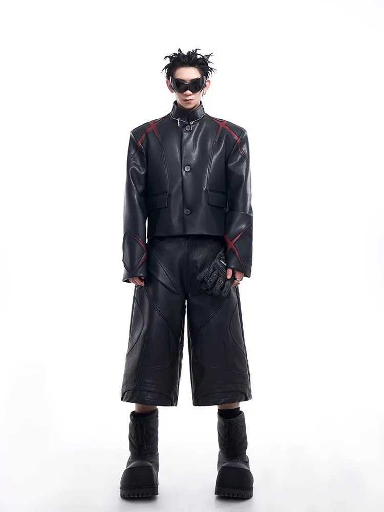 Mauroicardi Spring Autumn Cool Short Patchwork Pu Leather Jacket Men Single Breasted Luxury Designer European Style Clothes 2025 J251014