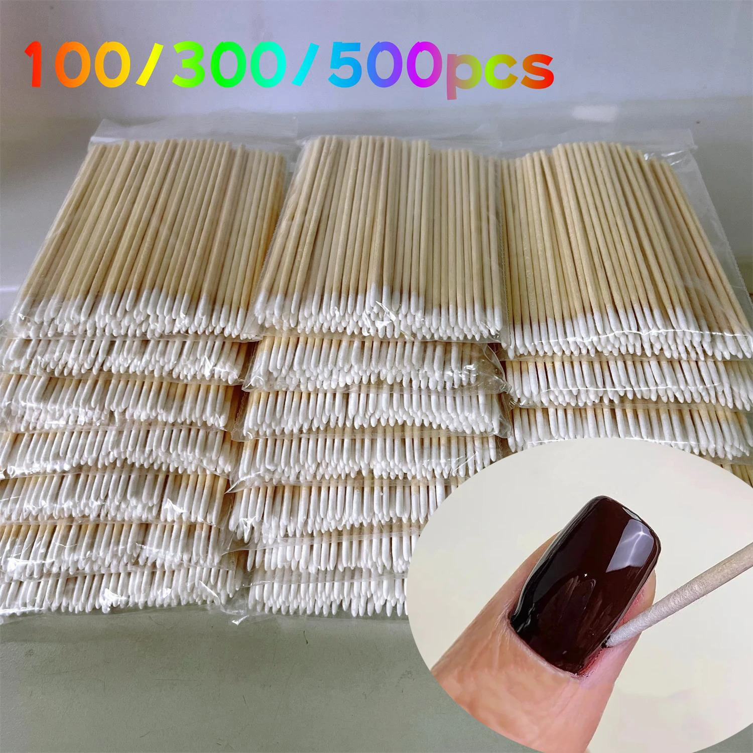 100300500pcs Manicure Scrubber Glue Tip Cotton Swab Stick Fine Wooden Stick Disposable Nail Groove Gap Cotton Stick Cleaning 251011