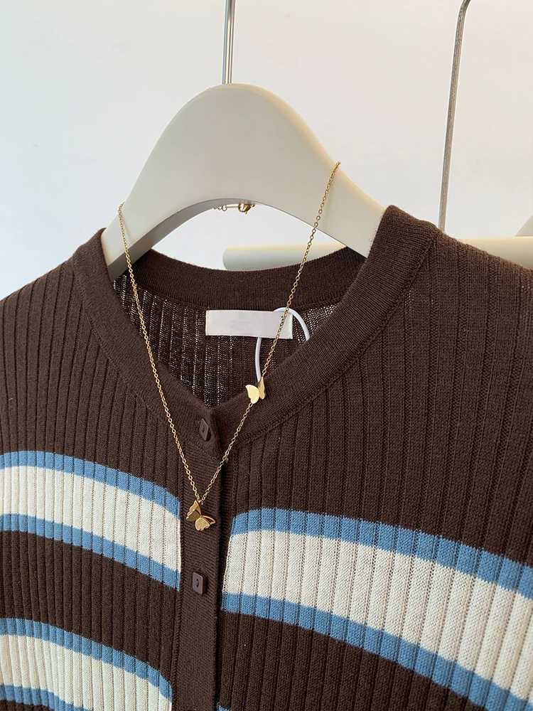 Contrasting Color Striped VNe Sweater Jaet Female Autumn New Harajuku R Long Sve Knitted Cardigan Women Tops W251014