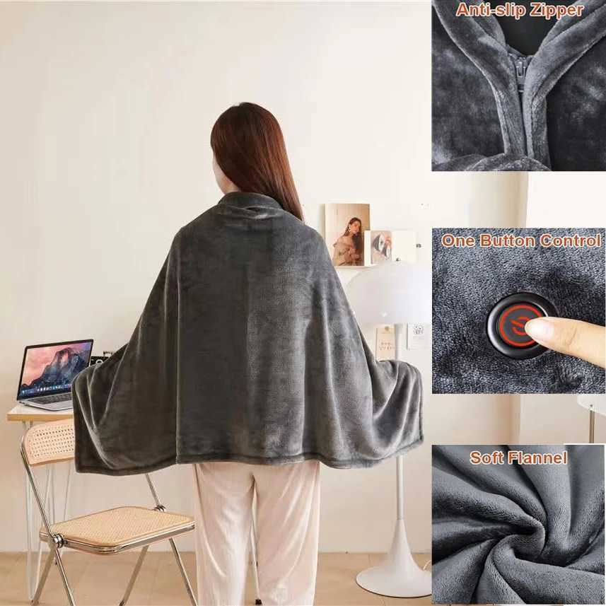 Wearable Heating Electric Blanket Shawl 3 Heated Level Throw Blanket 5v USB Charging Coral Velvet 8 Heated Areas Fast Heating Y251014