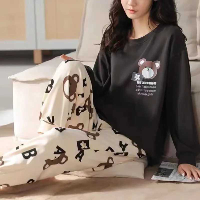 Plus Size Ladies Pajamas Set Fall and Winter LongSleeved Student Homewear Women TwoPiece Cartoon ONeck Sleepwear LoungewearT251014