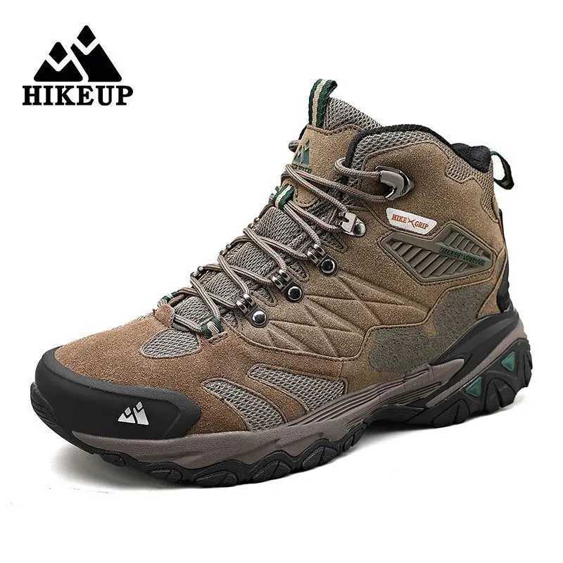 HIKEUP Winter Snow Boots for Men Platform Rubber Ankle Boots Man Designer Hiking Shoes Mens Sneakers Winter Leather Hiking Boot C251014