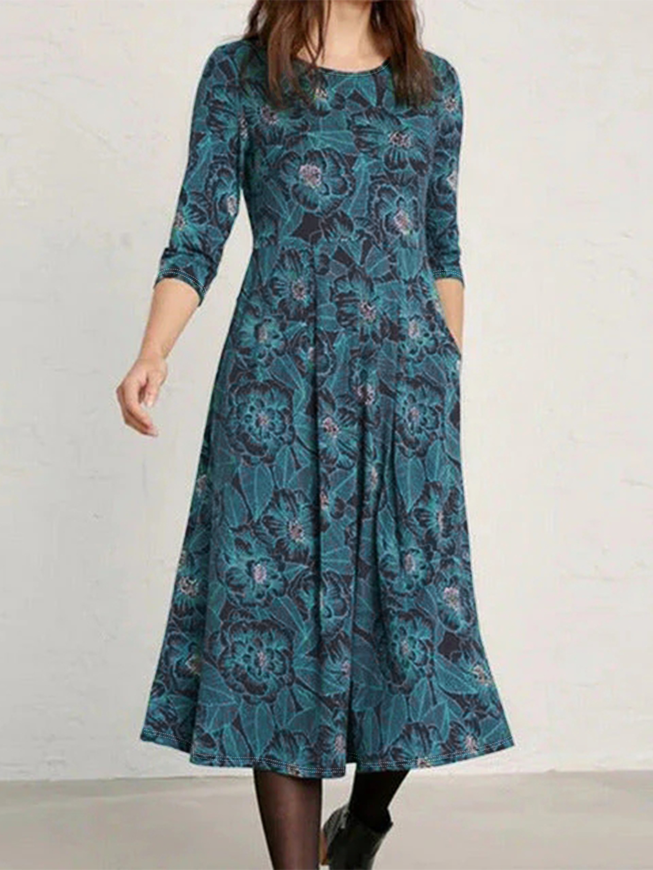 Women's Retro Fashion Floral - Textured Mom - Style Outdoor & Versatile Midi Dress-CF42196