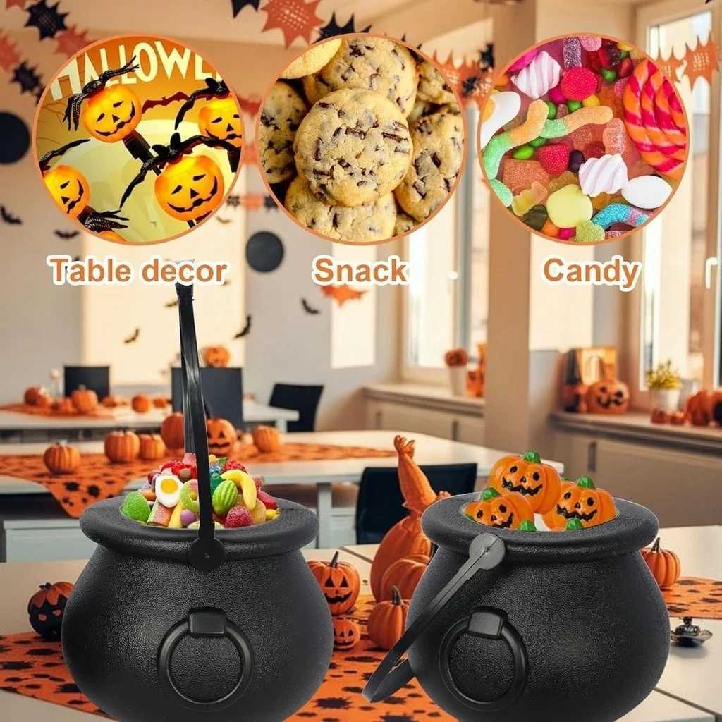 12pcs Black Cauldron with Handle Magic Witch Cauldron Kettles Halloween Pot Candy Bowl Holder for Halloween St Patricks Day C251014