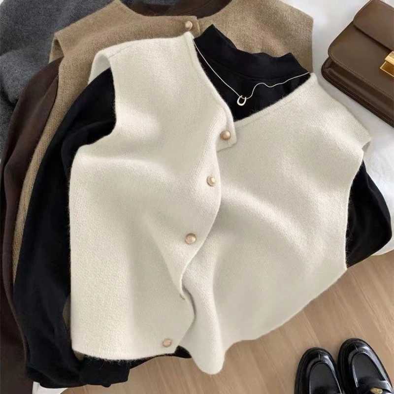 CNew S Autumn New Women Cardigan Korean Ele Knitted Sveless Female Casual Sweater Tanks Slim Fashion Ladies Casual Tops W251014