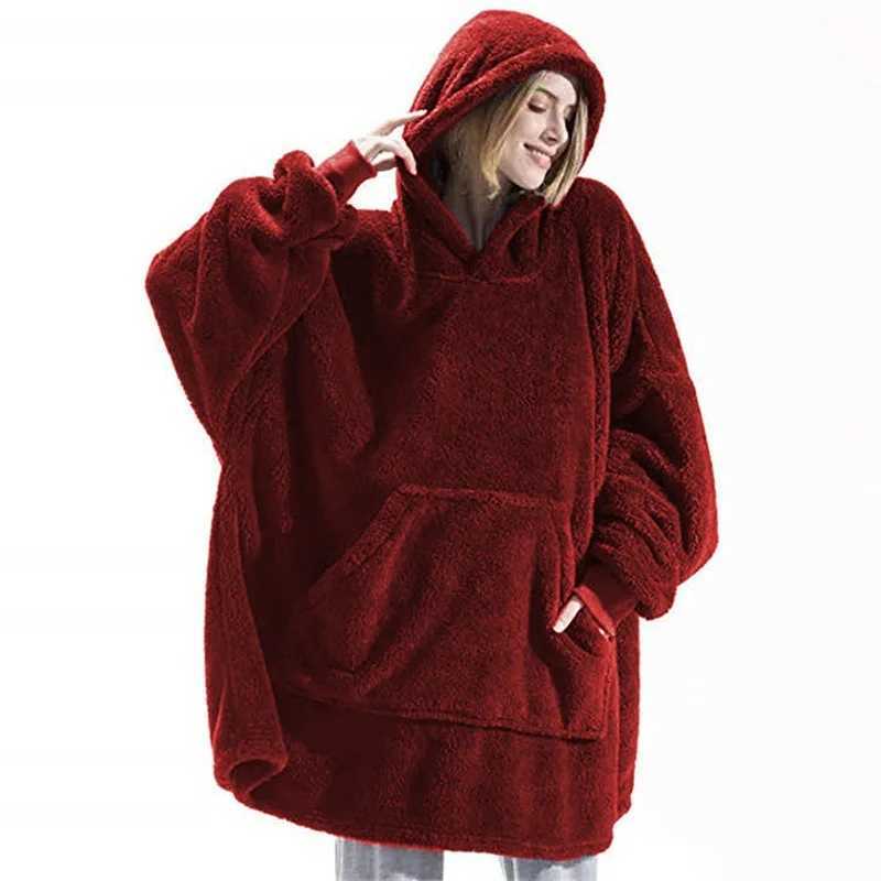 2024 Winter Women Doublefaced Fleece Hoodie Blanket Oversize Large Pocket Warm Couple Loose Sweatshirts Women And Men Robe Y251013