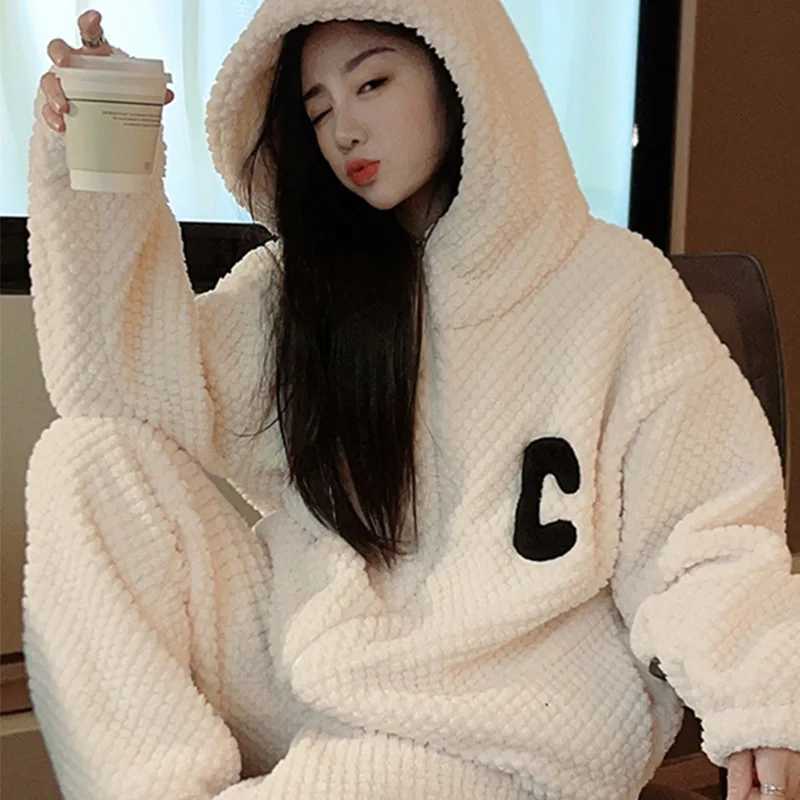 Winter Fleece Thickened Warm Coral Velvet Pajamas Women Autumn Winter Flannel Loungewear Hooded Zipper Long Sleeve Sleepwear Y251013