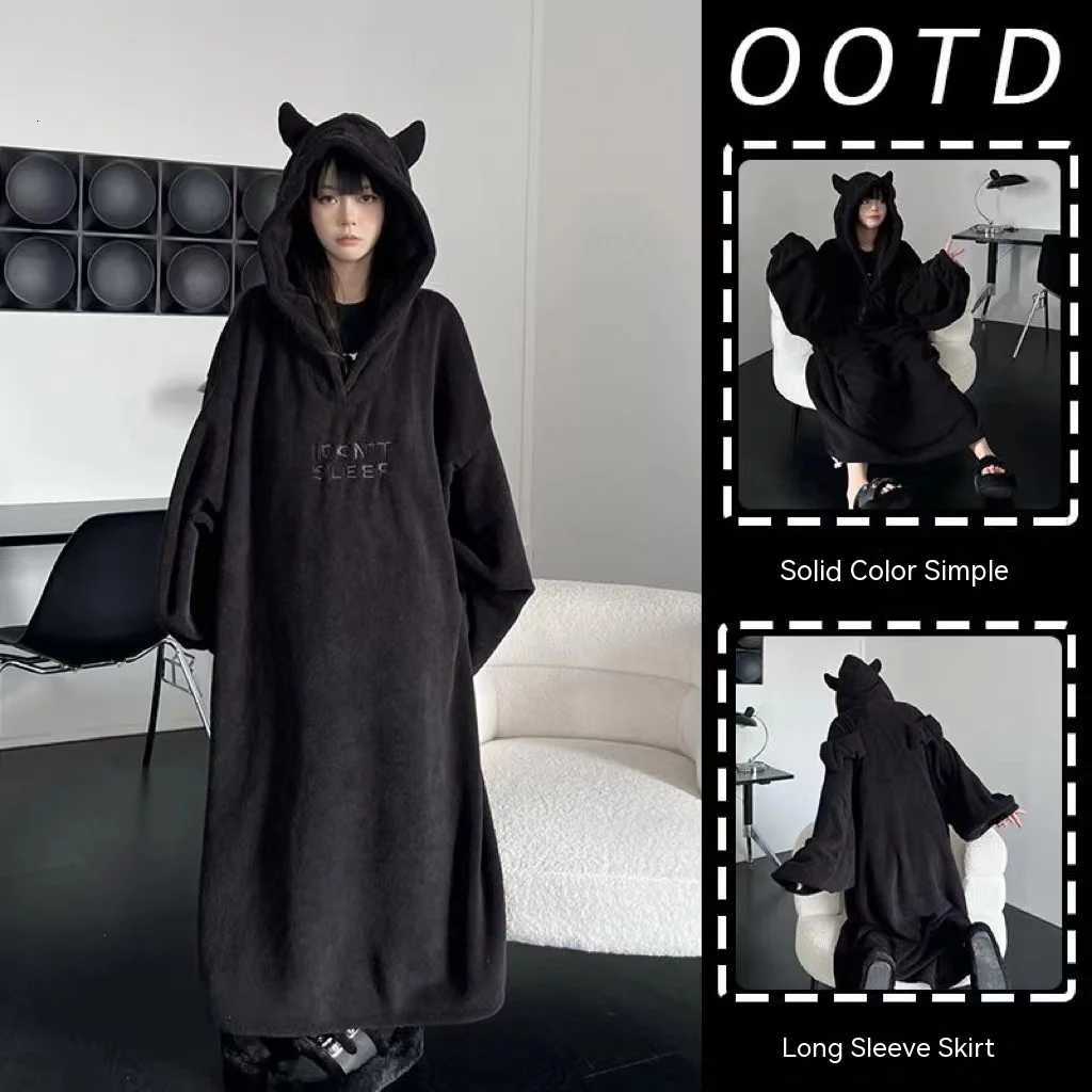 Thickened padded pajamas Solid color Homewear Loose oversized hooded Dresses Imp couple robe Fall and winter onepiece Sleepwear Y251013