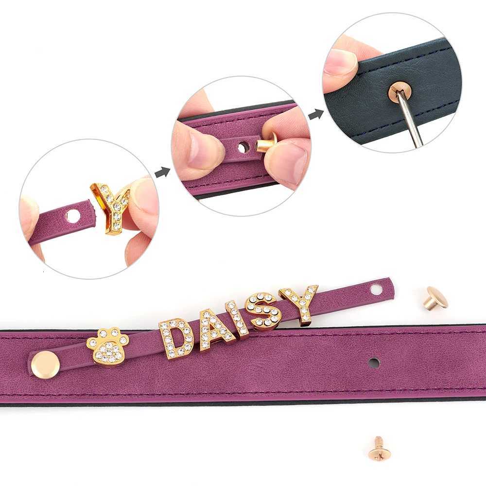 Customized Leather Dog Collar DIY Personalized Small Medium Dogs Chihuahua Pitbull Necklace Free Name Charms Pet Accessories D251014