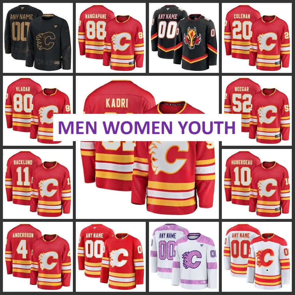 2025 Flames Hockey Jersey Kenzie Weegar Mikael Backlund Andrew Mangiapane Nazem Kadri Rasmus Andersson Jonathan Huberdeau Daniel Vladar Blake Lanny Custom