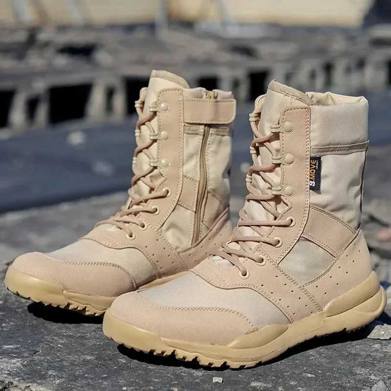 Summer Combat Training Boots Work Shoes Lightweight Mesh Breathable Military Tactical Boots 3449 Plus Size Outdoor Hiking Boots C251014