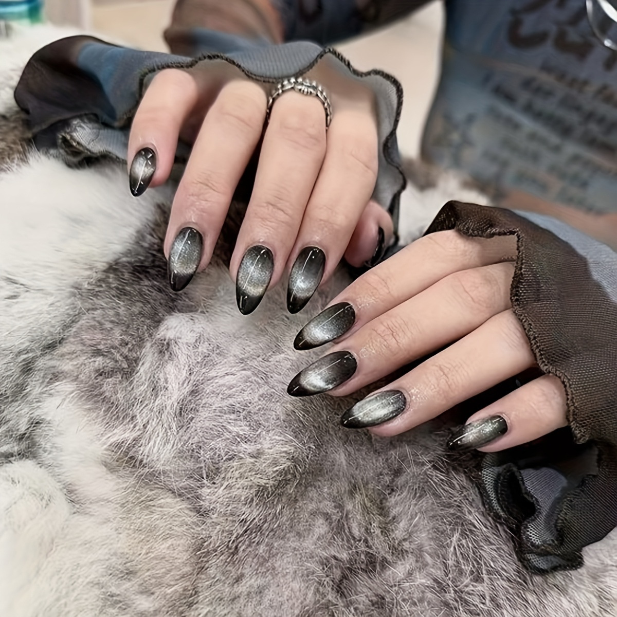 Press-On Nails - Cat Eye Design, Elegant & Minimalist, Skin-Tone Enhancing, Removable Fake Nail Tips with Luxury Finish Handcrafted