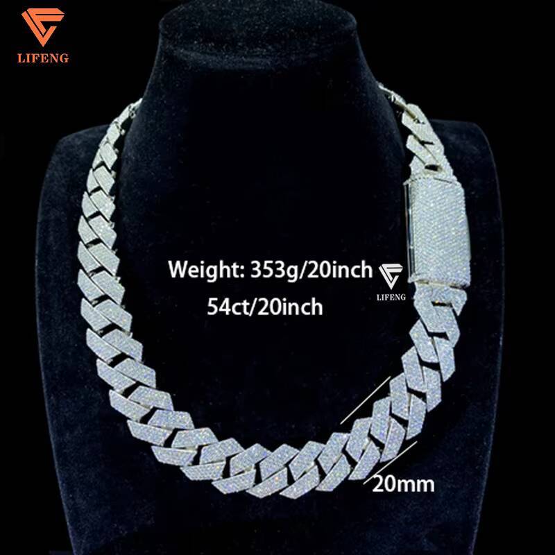 Moissanite Necklace Custom Lock 20mm Cuban Link Chain Ice Out Moissanite Chain Men Silver 925 Hiphop Cuban Link Necklace