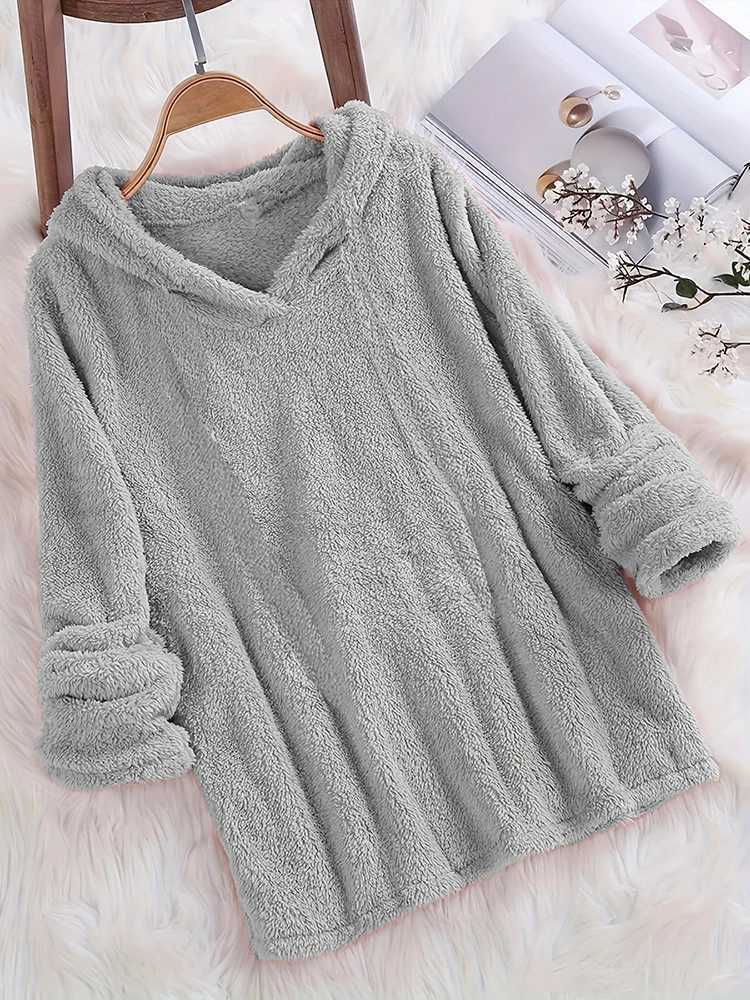 Fleece Solid Colour Hoodie Casual LongSleeved Hooded Sweatshirt Womens Autumn And Winter New Models 2024 Warm Solid Colour Y251013