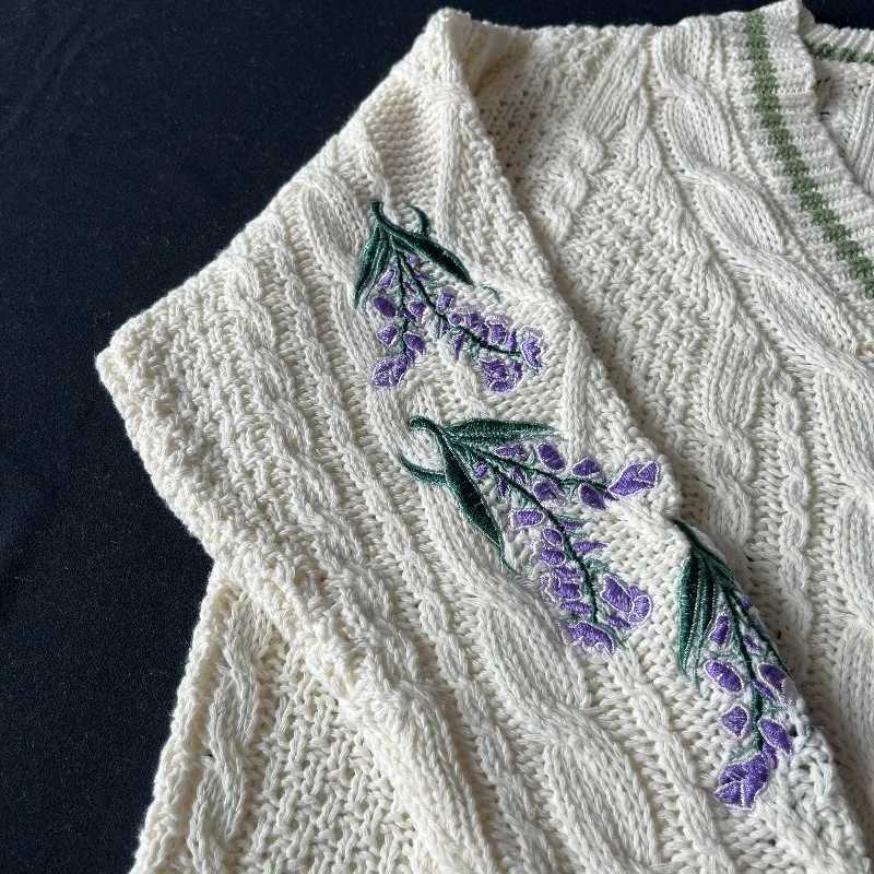 Wisteria e Cardigan Womens Autumn Winter Flowers Embroidery Green Version Cardigans Folklore Knitted Sweater W251014