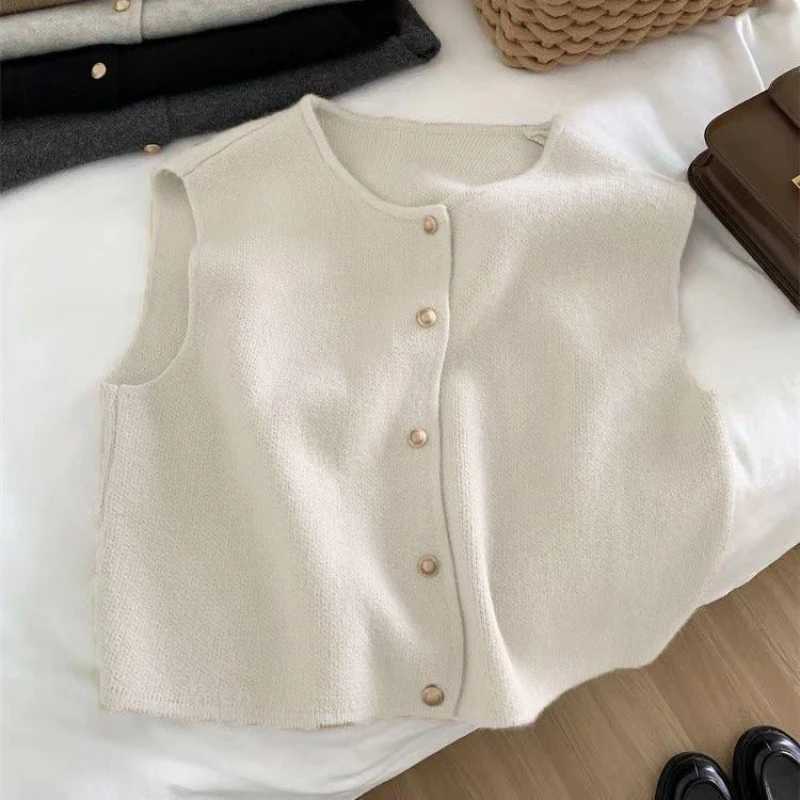CNew S Autumn New Women Cardigan Korean Ele Knitted Sveless Female Casual Sweater Tanks Slim Fashion Ladies Casual Tops W251014