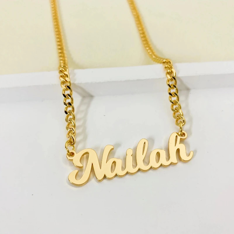 Customized Name Necklace Personalized Stainless Steel Cuban Chain Letter Nameplate Necklace Jewelry Set Gift251014