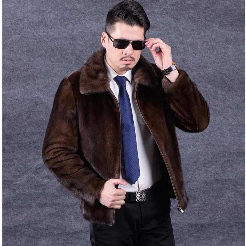 Autumn winter new fur coat imitation mink fur mens coat long cap large leather coat Fur coat men jacket W251014