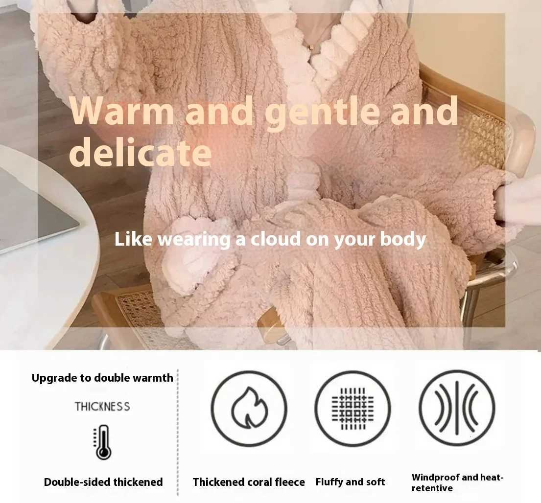 Thickened Warm Flannel Women Sleepwear Loungewear Cardigan Suit Winter Sweet Kawaii Soft Fairy Wind Ladies Pajamas HomewearT251014