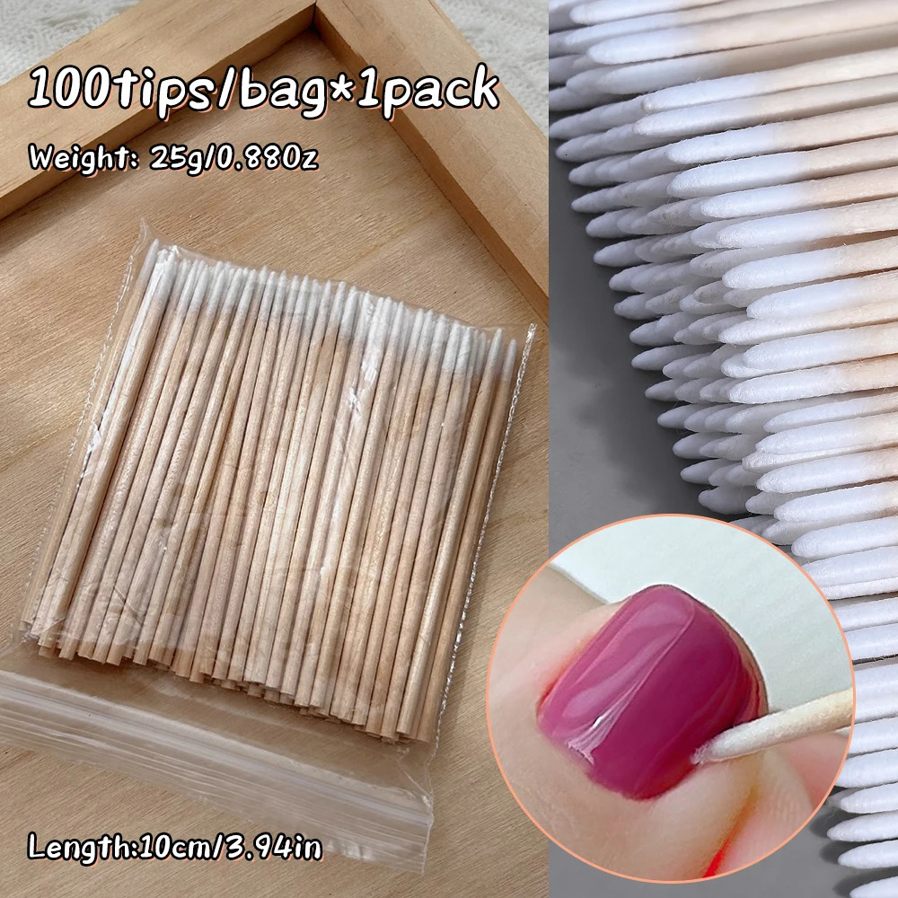 100300500pcs Manicure Scrubber Glue Tip Cotton Swab Stick Fine Wooden Stick Disposable Nail Groove Gap Cotton Stick Cleaning 251011