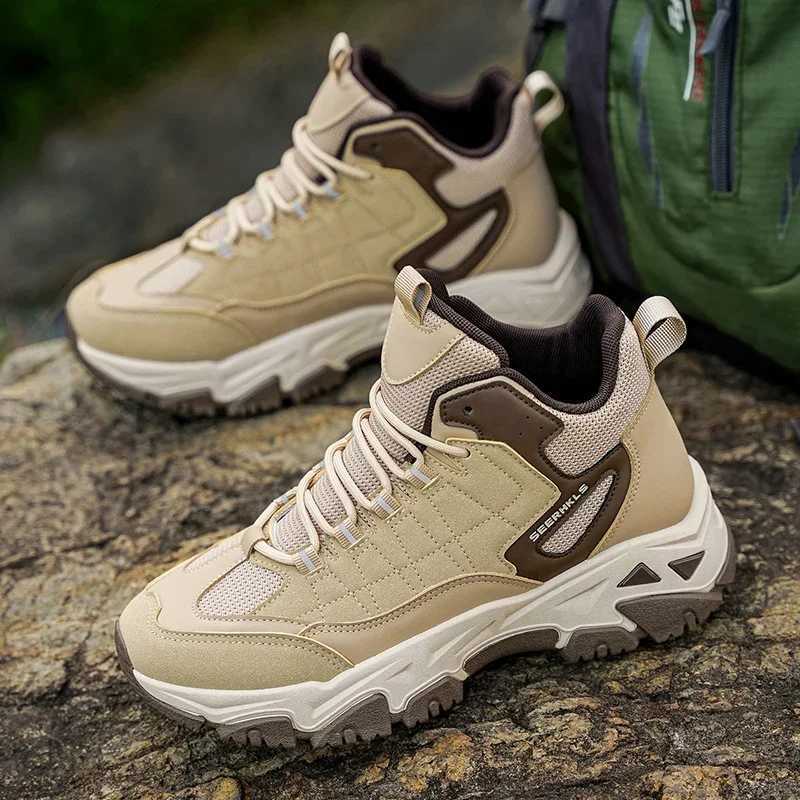 Mens Hiking Shoes for All Seasons Thicksoled Largesized Hightop Comfortable Wearresistant Antislip Sports Casual Shoes C251014