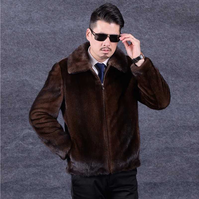 Autumn winter new fur coat imitation mink fur mens coat long cap large leather coat Fur coat men jacket W251014