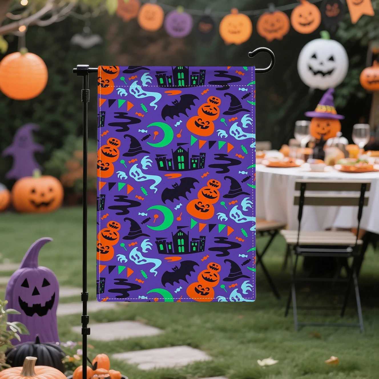 Halloween Pattern Flag DoubleSided Linen 12x18 Inches Home Outdoor Yard Holiday Party Decorations Flag Pole Not Included C2510142