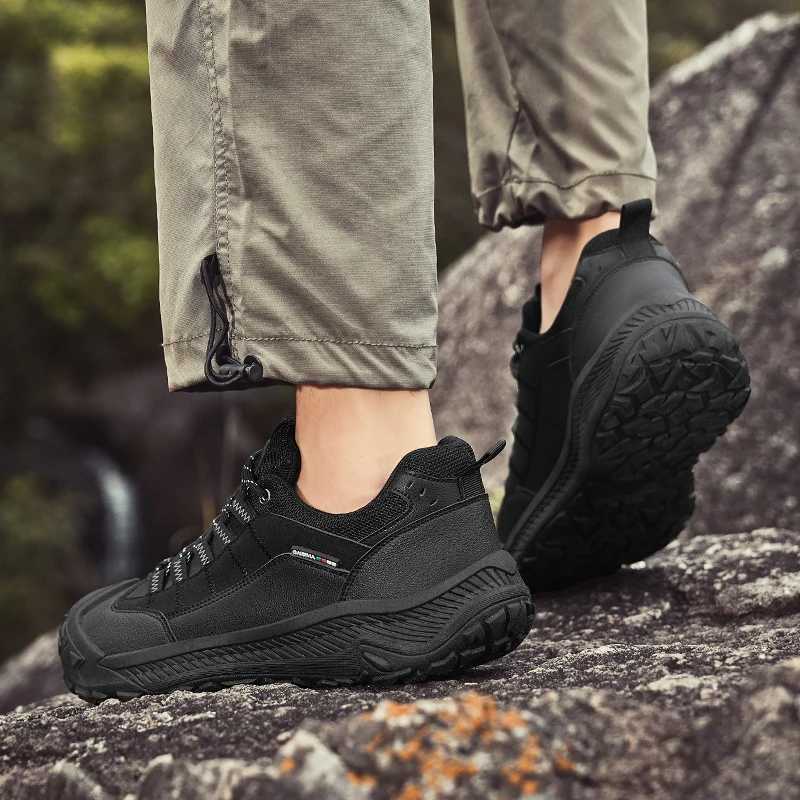 Outdoor Mens Hiking Shoes Comfy Leather Trekking Sneakers Man Laceup Platform Camping Shoes For Men AntiSlip Walking Shoes C251014