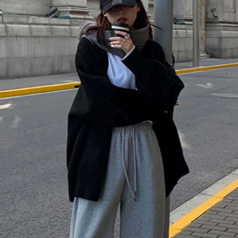 Minimalist Cardigans for Women Loose Bla Single Breasted Vne Knitted Soft Warm Autumn Winter Leisure Simple Ins W251014