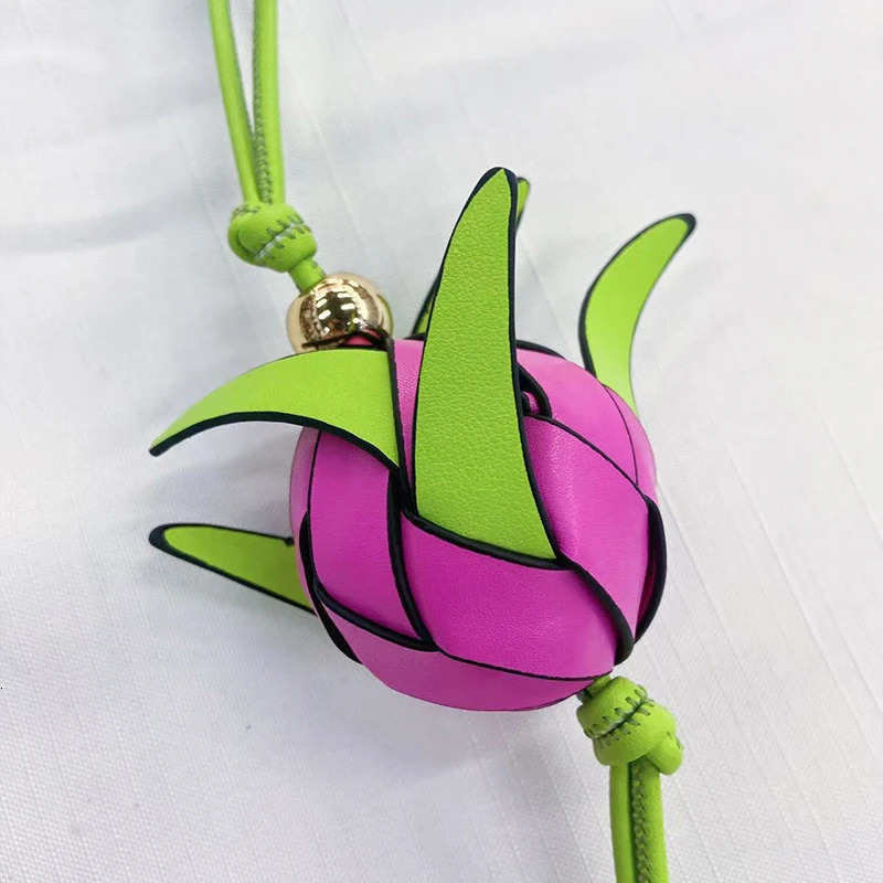 Cowhide Decorative Pendant Creative Bag Accessories Handwoven Genuine Leather Dragon Fruit Pendant Bag Simulated Bag Charms 251011