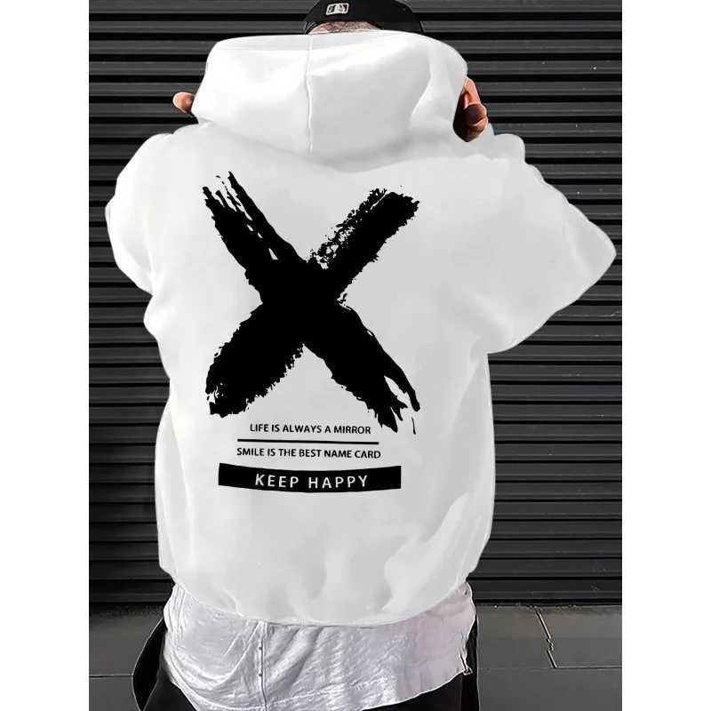 Mens Fashion Street Hip Hop Hoodie Letter Pattern Printed Drawstring Suitable for Spring and Autumn Casual Loose Sweatshirt J251203