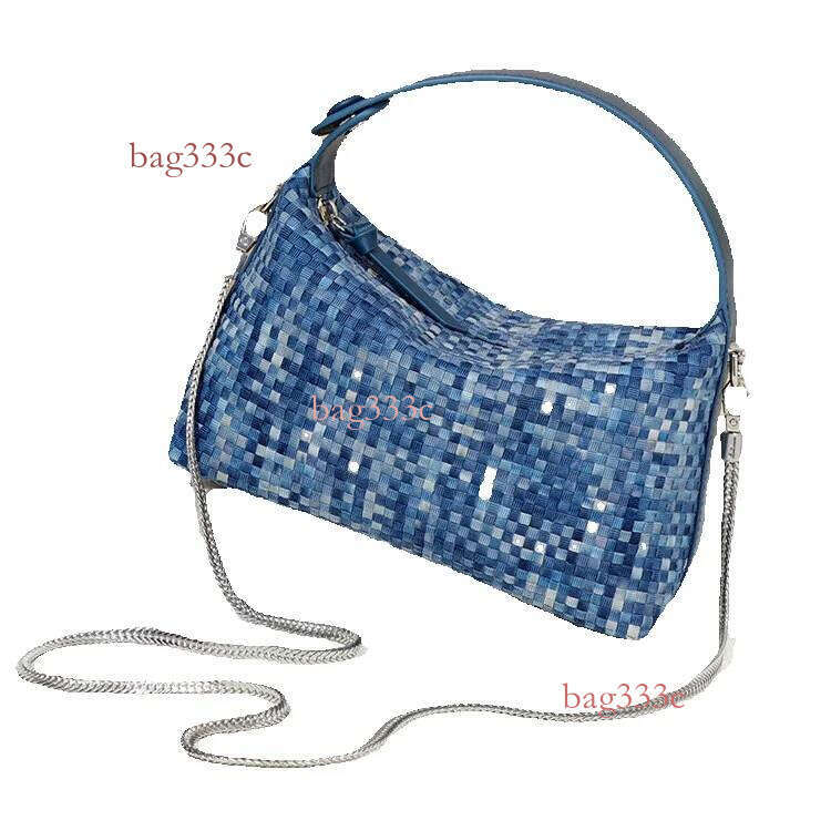 Fashion Woven Spring Summer Denim Yuanbao Handheld Small Square Single Shoulder Crossbody Women's Bag Trendy New Product Cowhide Woven Bag