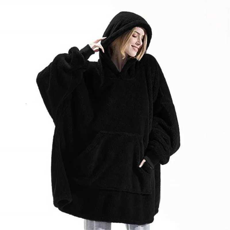 2024 Winter Women Doublefaced Fleece Hoodie Blanket Oversize Large Pocket Warm Couple Loose Sweatshirts Women And Men Robe Y251013