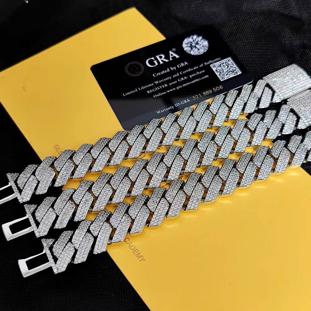 20MM Hip Hop Jewelry D Color VVS1 Diamond Moissanite Cuban Link Bracelet 925 Silver Cuban Link Chain Fashion Bracelet for Women