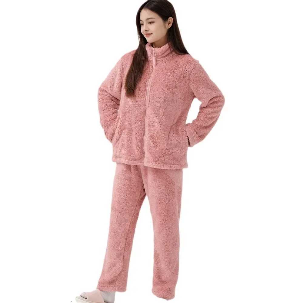 Winter Thickened Fleece Lined Pajama Set Warm Flannel Sleepwear Zipper Home Clothes Two Piece Comfortable Soft Polyester Y251013
