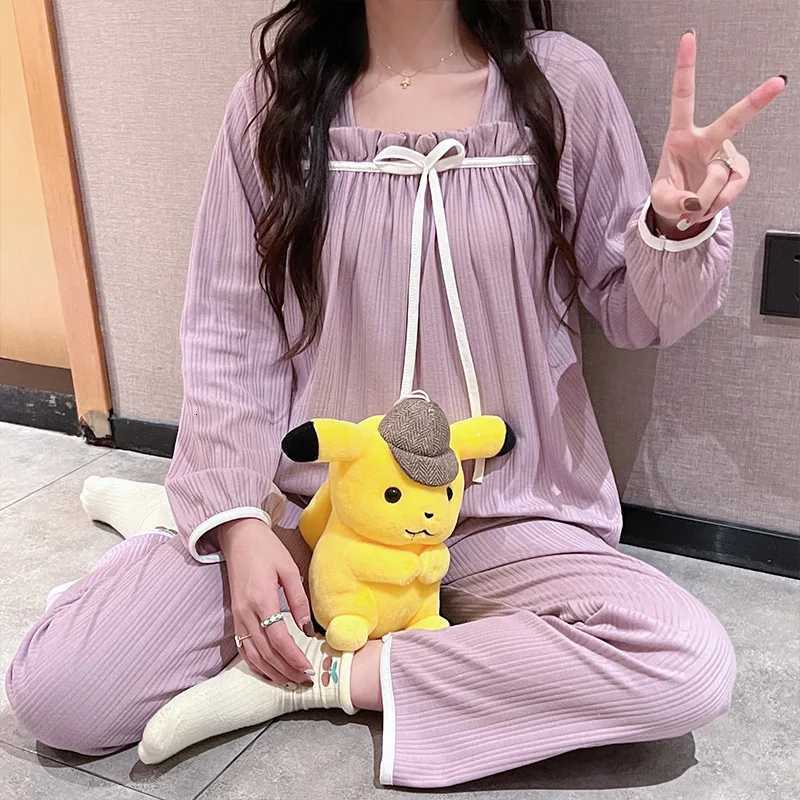 New 2Piece Set Of Ladies Pajamas Homewear Spring And Autumn Milk Silk LongSleeved Trousers Pajamas Womens Casual HomewearT251014