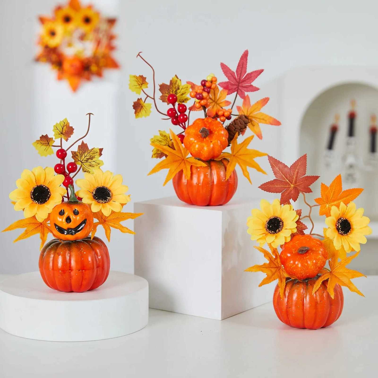 Autumn Theme Party Decor Sunflower Maple Leaf Ornaments Thanksgiving Day Bonsai Harvest Festival DIY Happy Halloween Day 2025 C251014