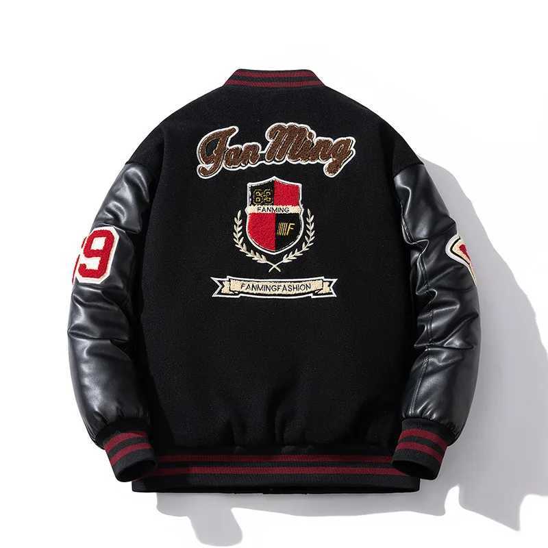 Winter Loose bomber jacket Men Woolen Retro Cotton Liner parkas couple streetwear PU leather sleeves baseball jacket chaquetas J251103