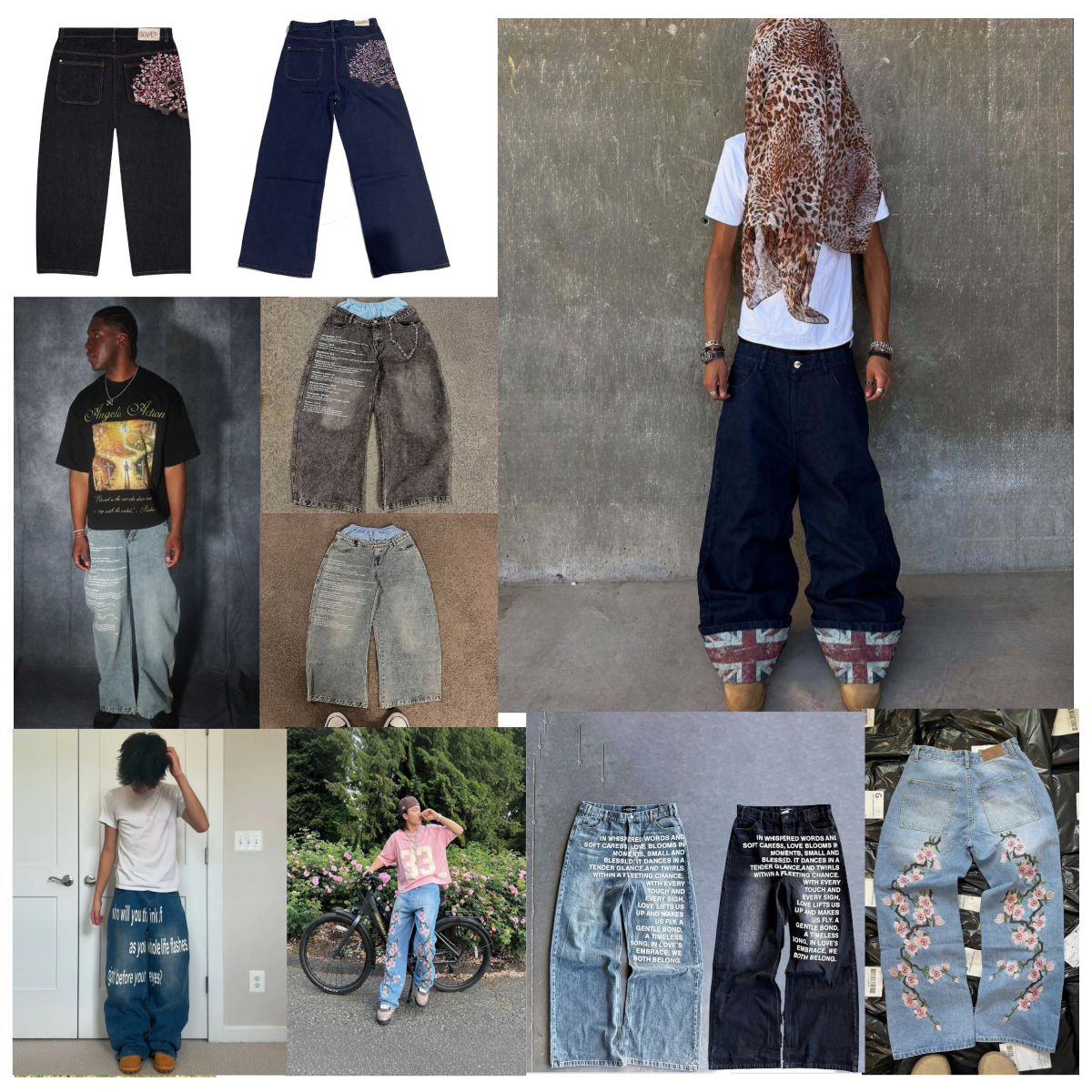 Men's Jeans Streetwear Y2K Baggy Retro Luxurious Double-waist Washable Design Letter Print British Style Graphic Blue Wide Leg Denim Pants Gothic
