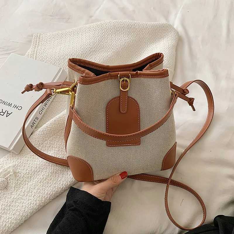 2022 new Korean style fiable portable bucket bag trend canvas ctrast texture messenger canvas bag D251014