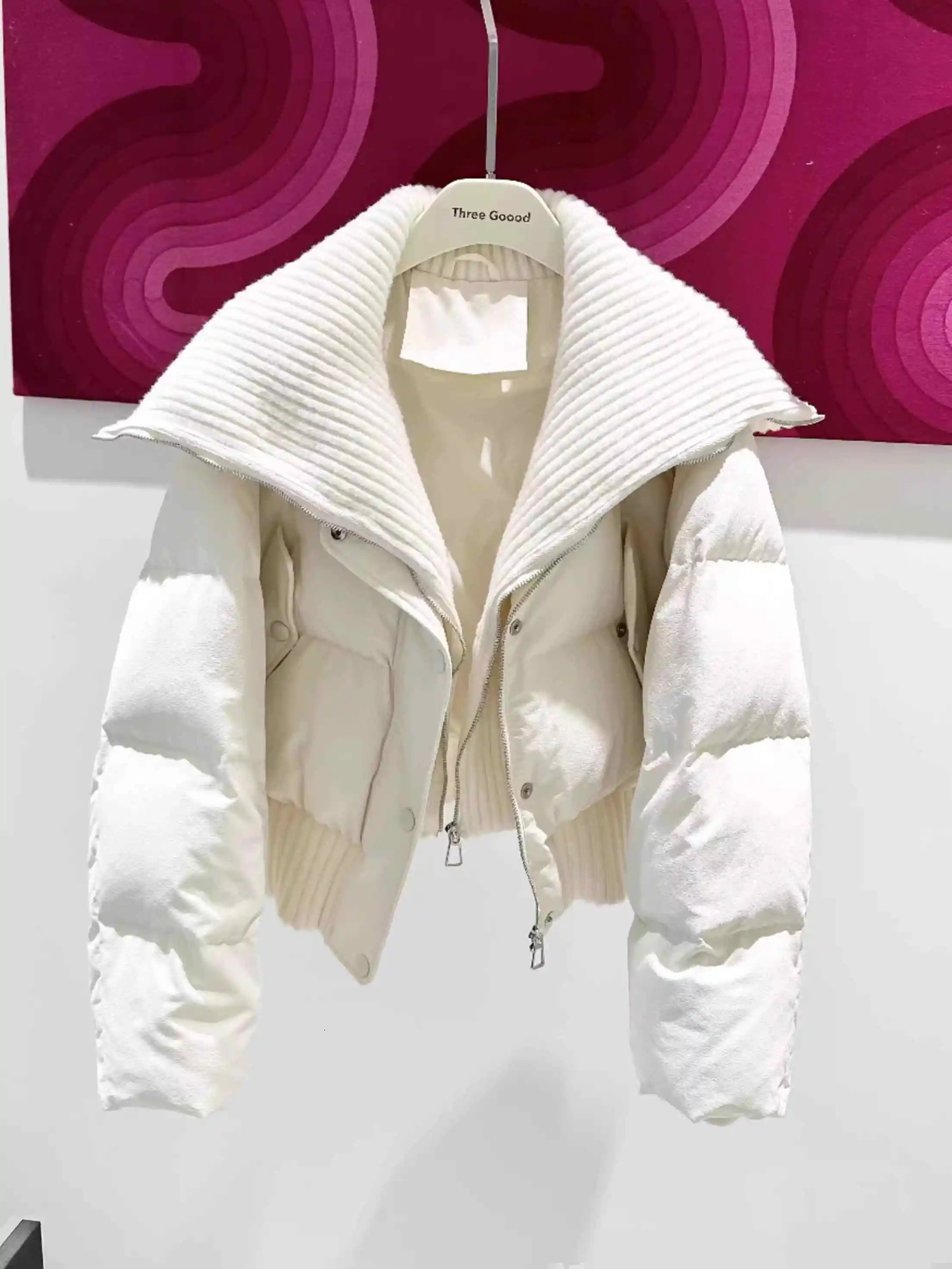 Fashion Women Down Jackets Big Lapel High Waist Zipper Short Puffer Coat Winter Casual Slim Thick Warm Outerwear Female 251009
