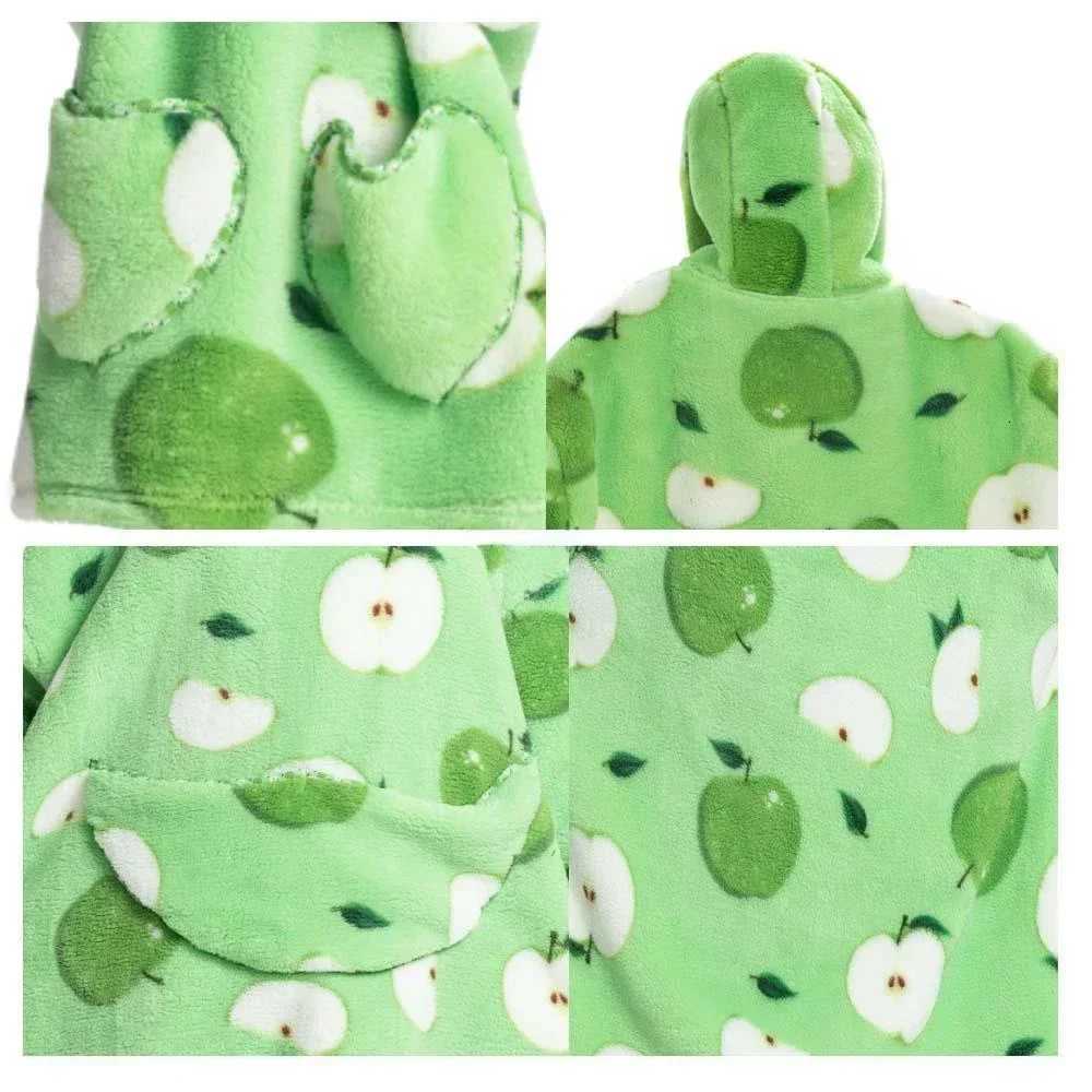 Super Long Oversized Winter Sherpa Blanket Plush Flannel Warm Family Matching Hoodie Halloween Homewear Avocado Women Sweatshirt Y251013