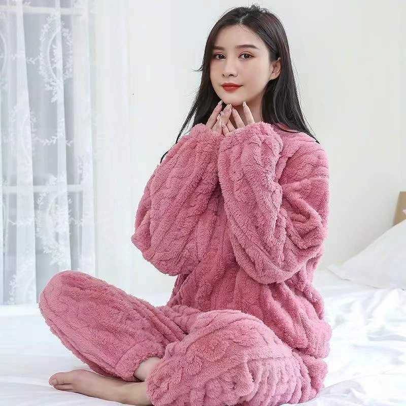 Thickened Warm Sleepwear for Winter Women Flannel Suit Student Pajamas Homewear Tops and Pants Striped Nightwear Loungewear Y251013