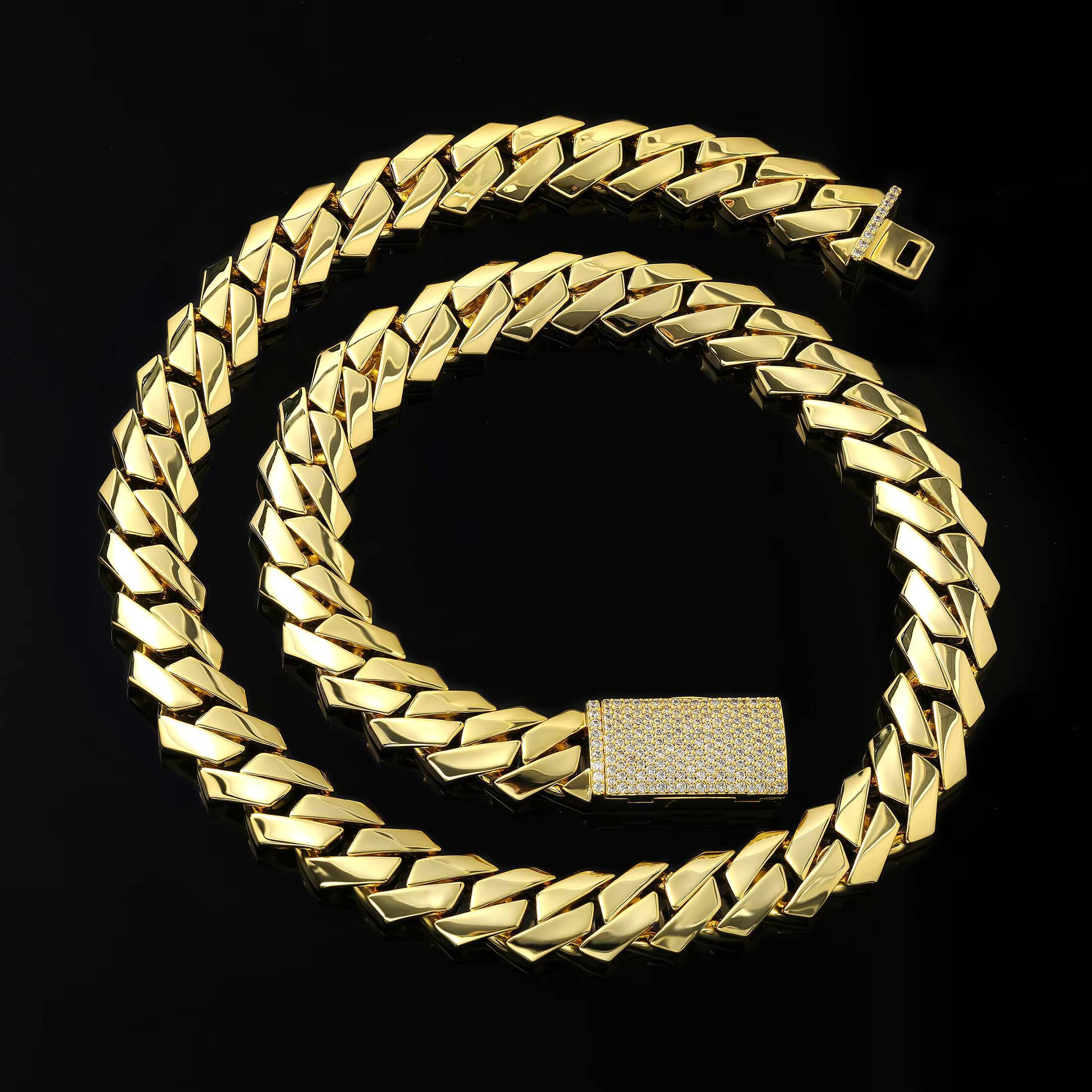 YIWEN Jewelry Miami Cuban Chain Necklace Bracelet Set Brass Cuban Link Chain Necklace Hip Hop for Men