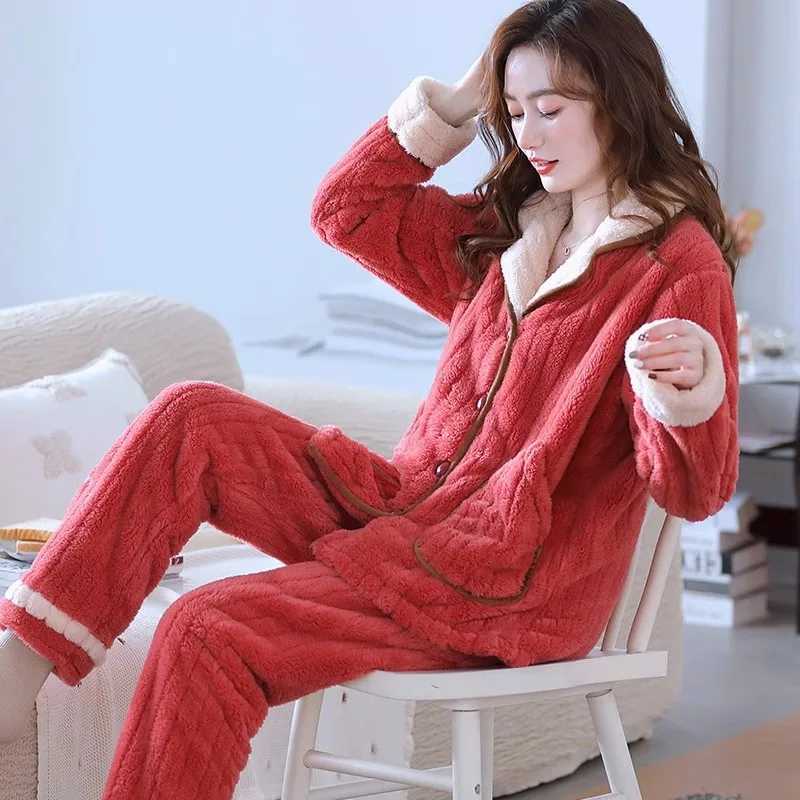 Pyjamas Winter Coral Velvet Thickened and Fleece Long Sleeve Trousers Flannel Twopiece Set Cosy Thermal Pajamas Both Men Women Y251013